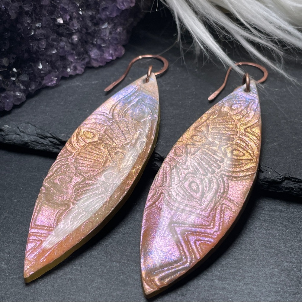 Tribal Painted Pink and Orange 
Surfboard Boho Earrings - Picture 2 of 16
